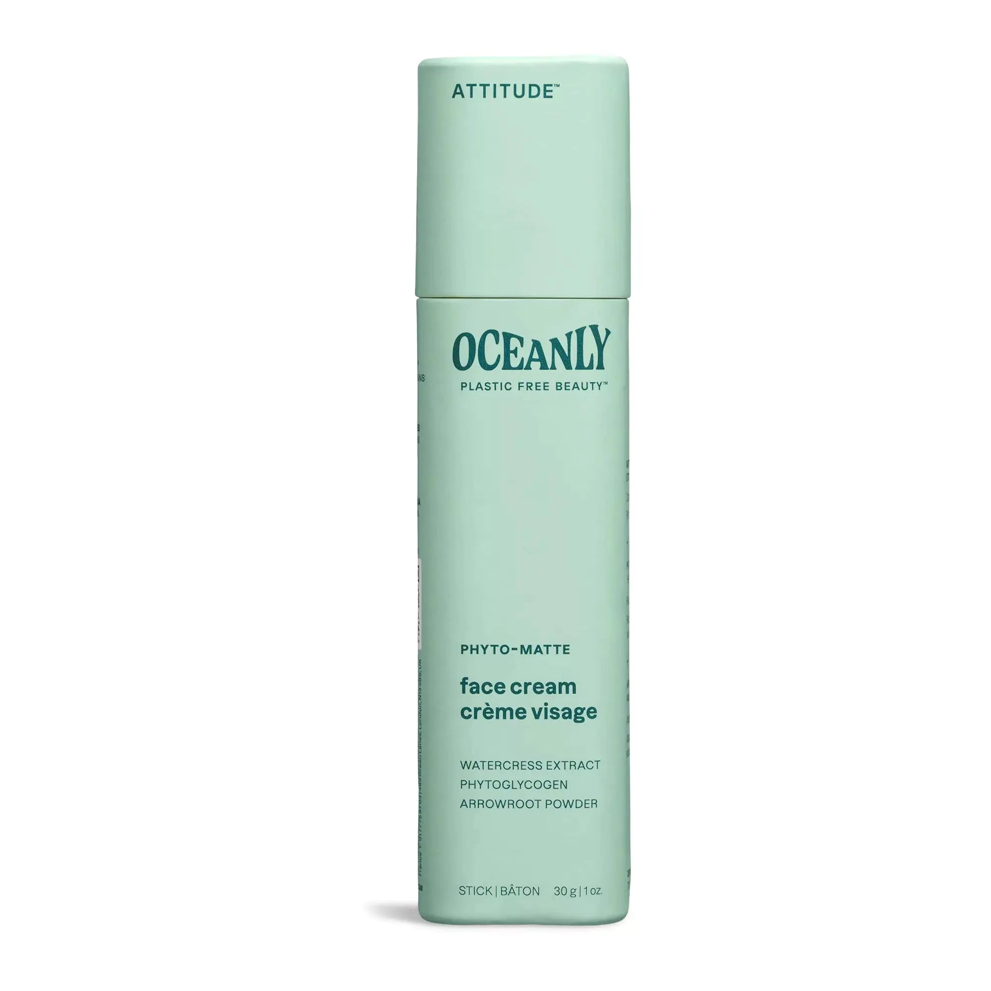 ATTITUDE Oceanly Face Cream Stick EWG Verified Plastic-free Plant and Mineral-Based Ingredients Vegan and Cruelty-free Beauty Products PHYTO MATTE Unscented 1 Ounce
